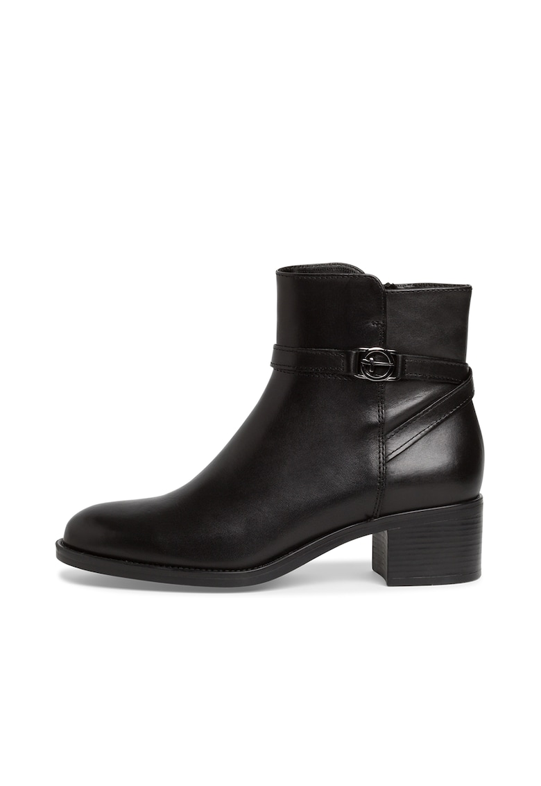 Botine din piele cu toc masiv - Negru