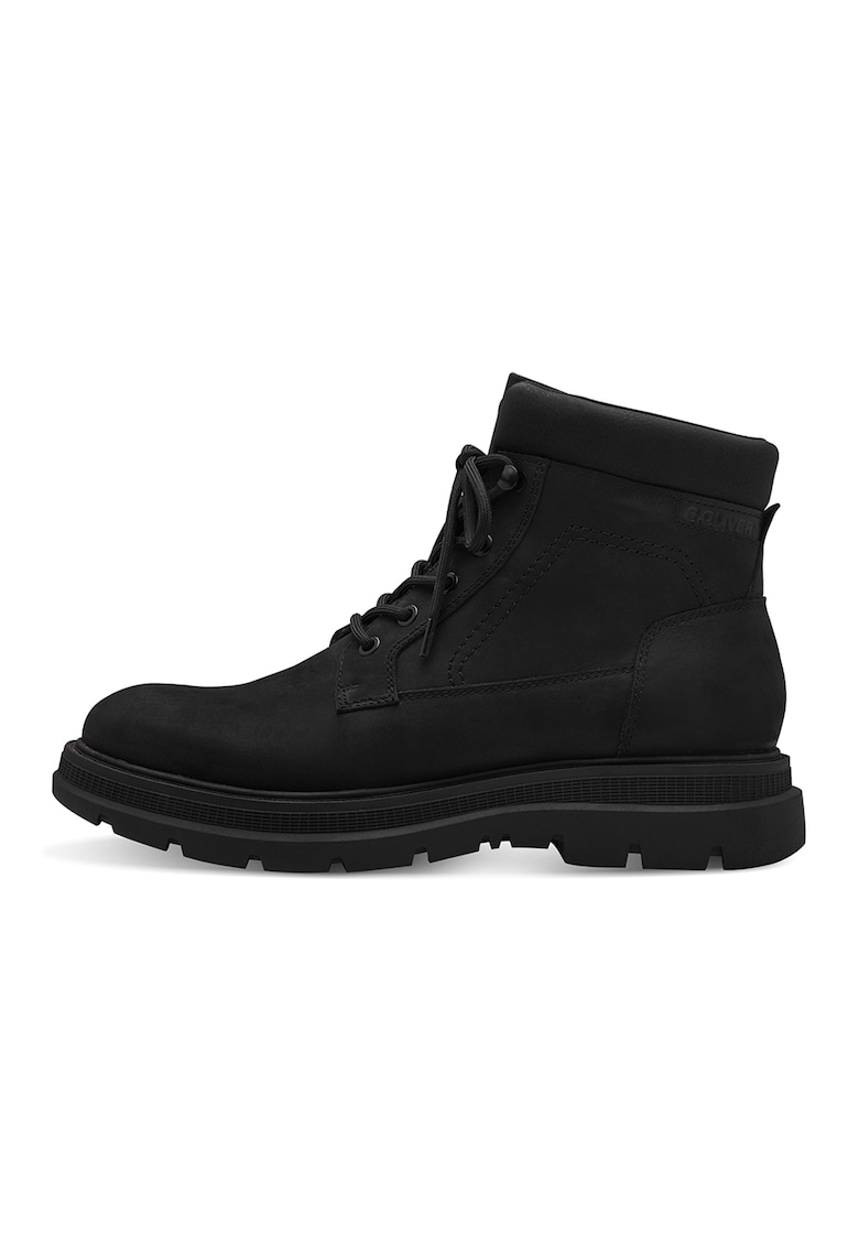 Ghete de piele nabuc cu segment din material sintetic - Negru