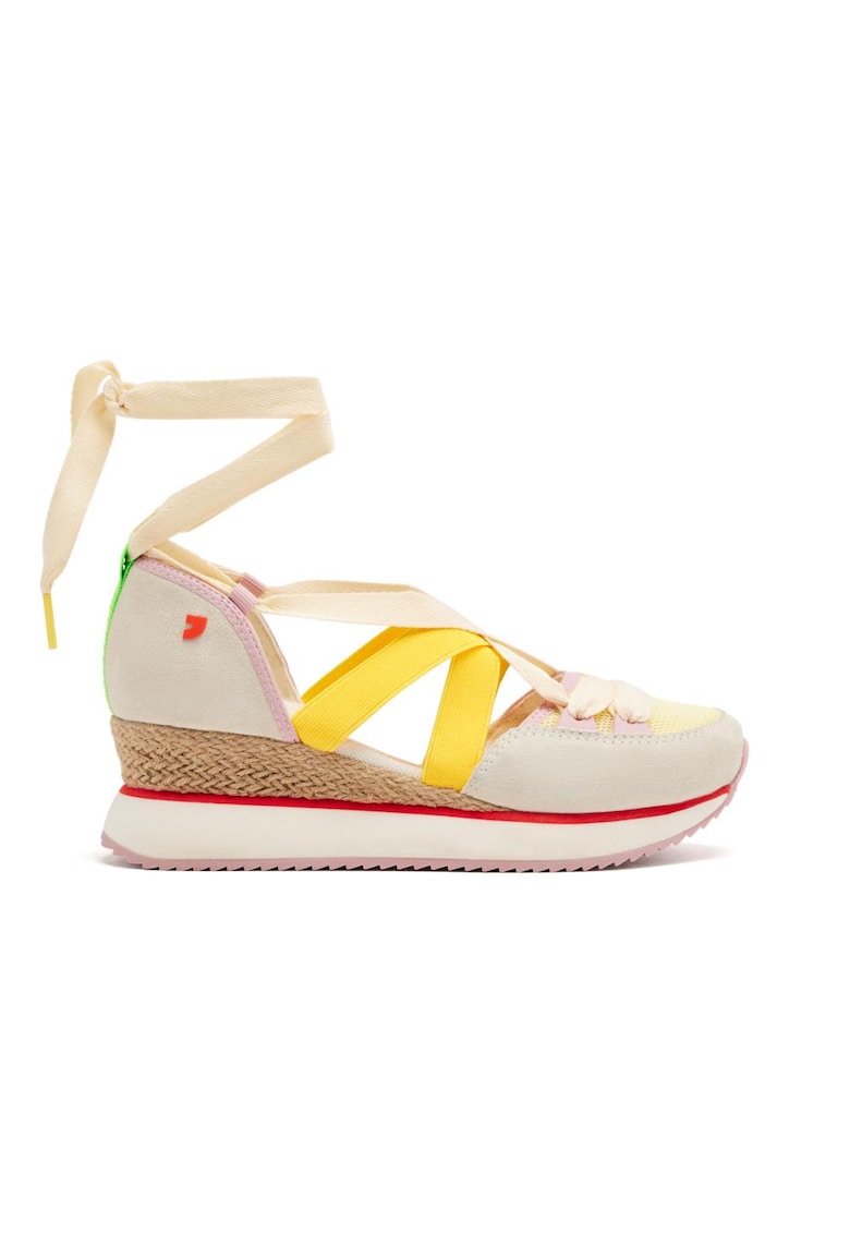 Pantofi cu talpa wedge si insertii din piele intoarsa - Multicolor