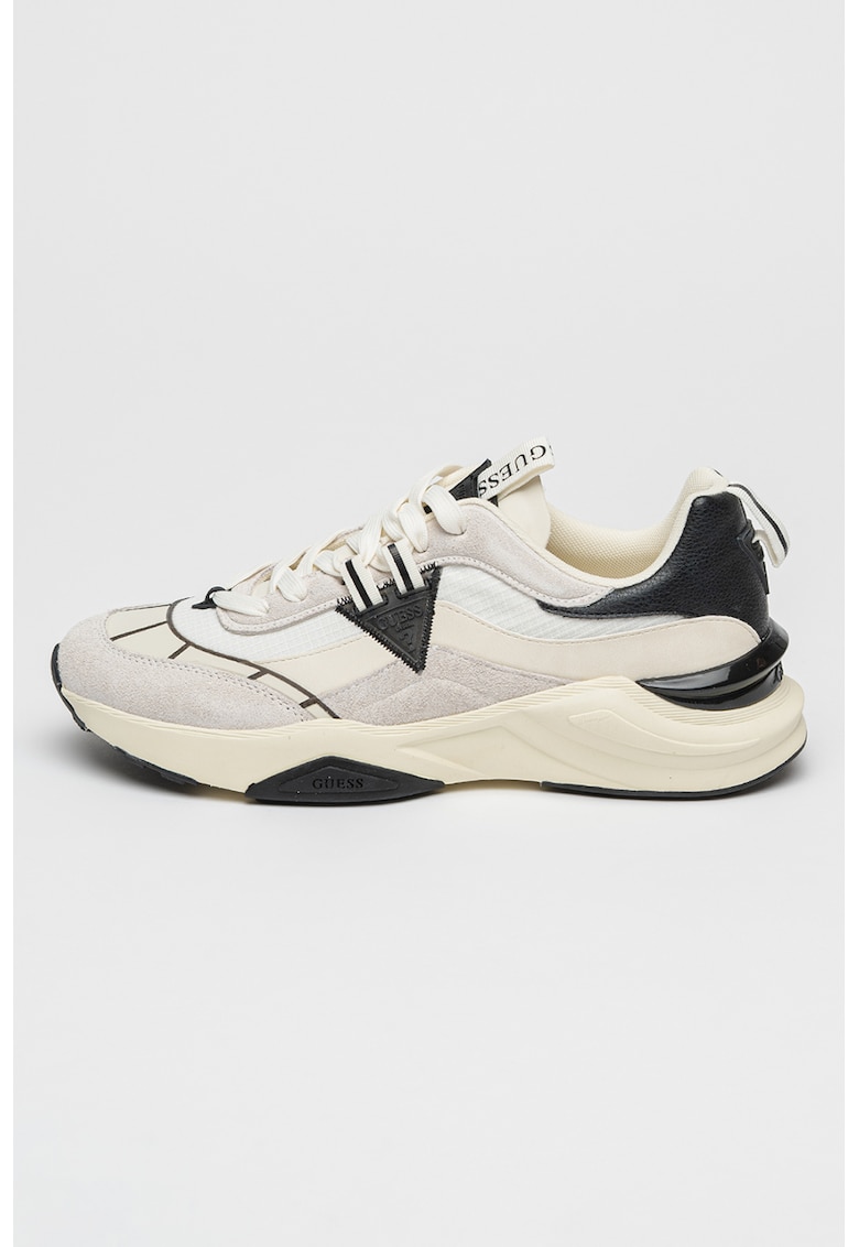 Pantofi sport cu insertii din piele intoarsa - Alb/Negru/Gri