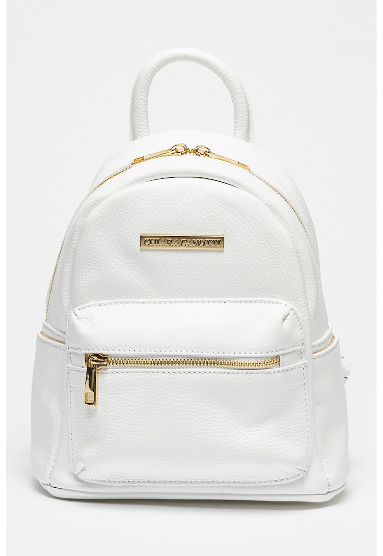 Oferte la Rucsac de piele cu buzunar frontal cu fermoar - Alb optic