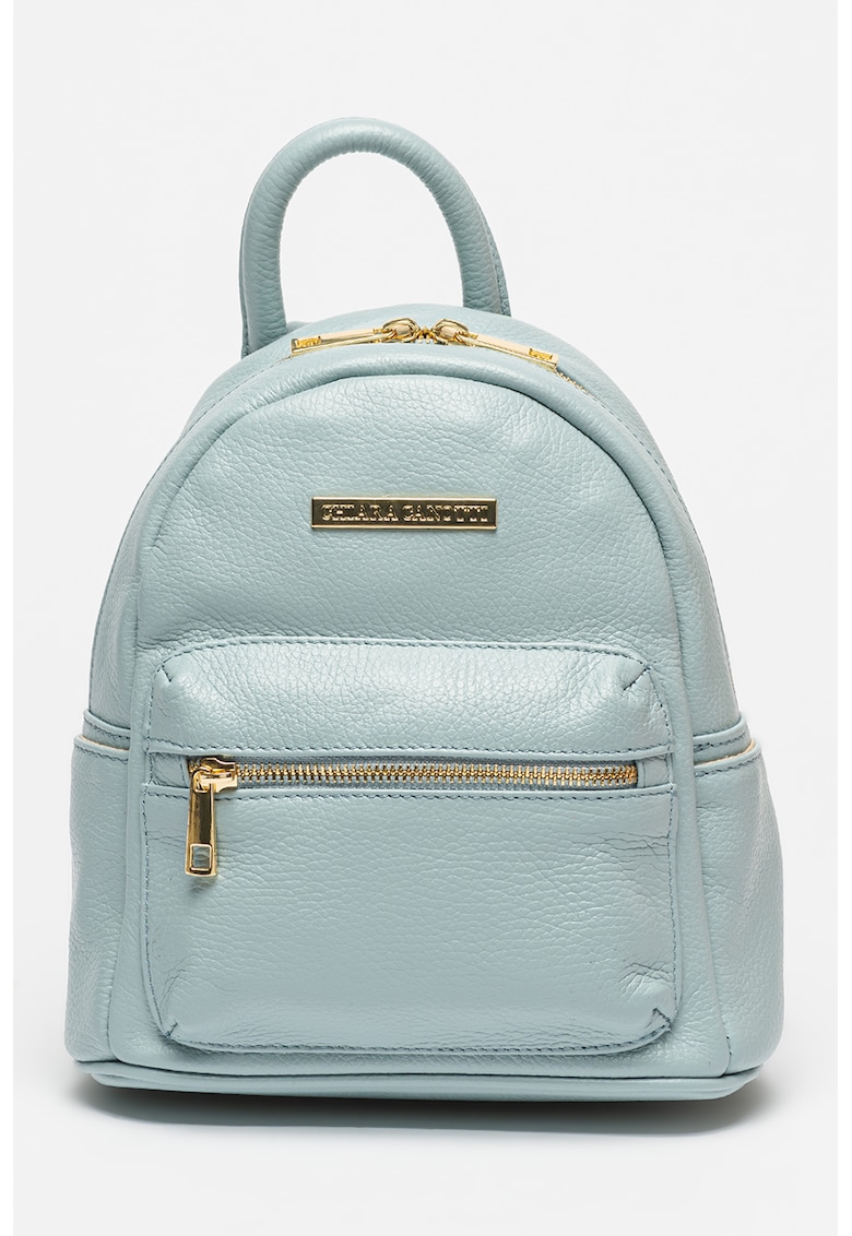 Oferte la Rucsac de piele cu buzunar frontal cu fermoar - Albastru deschis