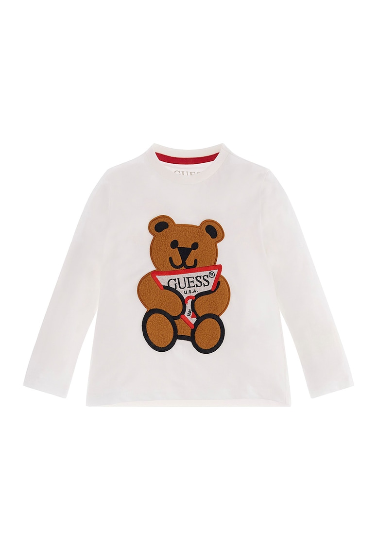 Oferte la Bluza cu decolteu la baza gatului si logo brodat - Alb/Maro scortisoara
