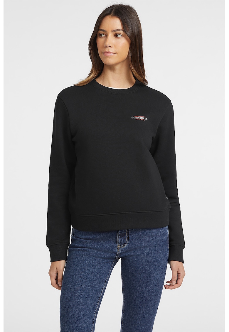 Bluza de trening cu decolteu la baza gatului si model uni - Negru