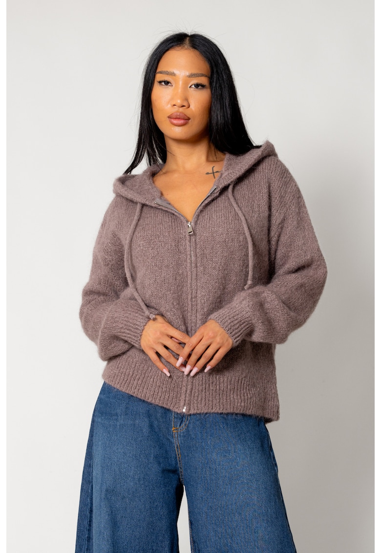 Oferte la Pulover jacheta mix de lana si mohair Taupe 18243 - Bej inchis