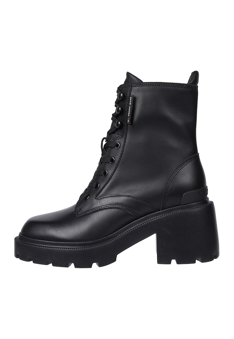 Oferte la Botine de piele cu toc masiv - Negru