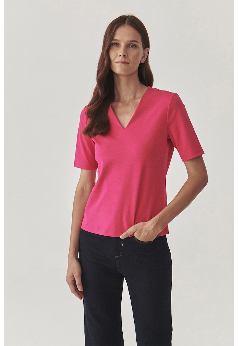 Oferte la Bluza de bumbac cu maneci scurte si decolteu in V Victa - Fucsia