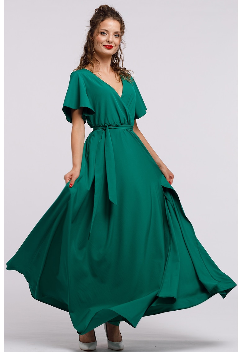 Oferte la Rochie lunga evazata cu slit lateral la terminatie - Verde