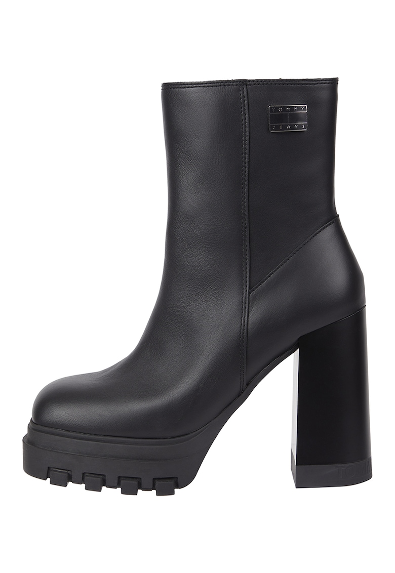 Oferte la Botine de piele cu toc masiv - Negru