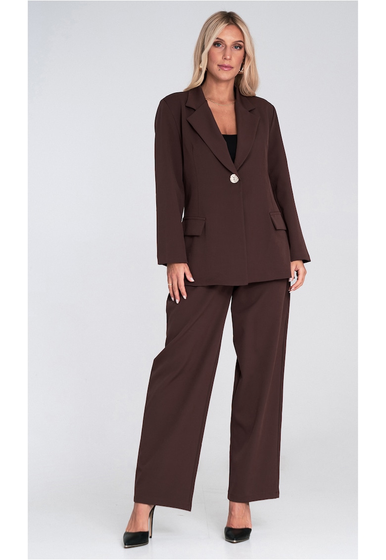Costum pentru femei  pantaloni largi - maro - material lejer poliester
