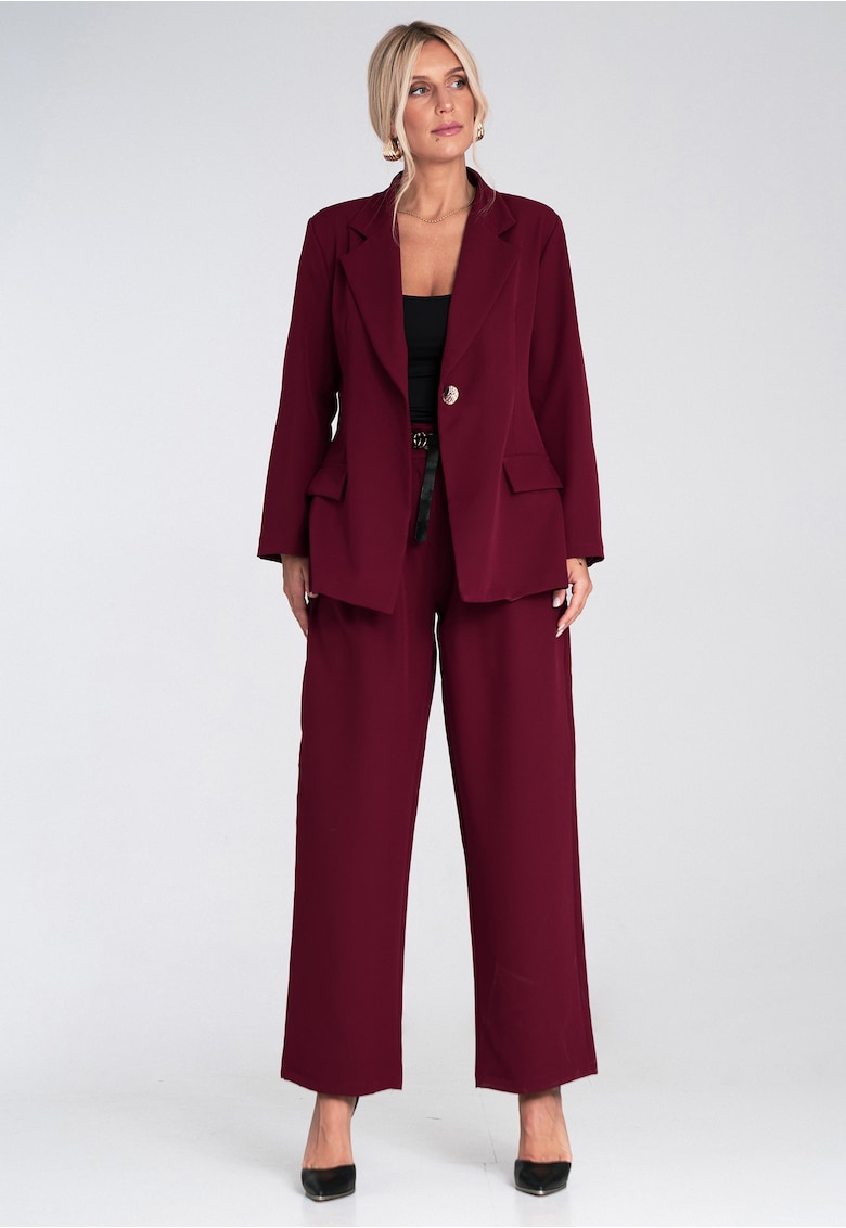 Costum dama  jacheta larga si pantaloni - material poliester - visiniu - pentru ocazii elegante