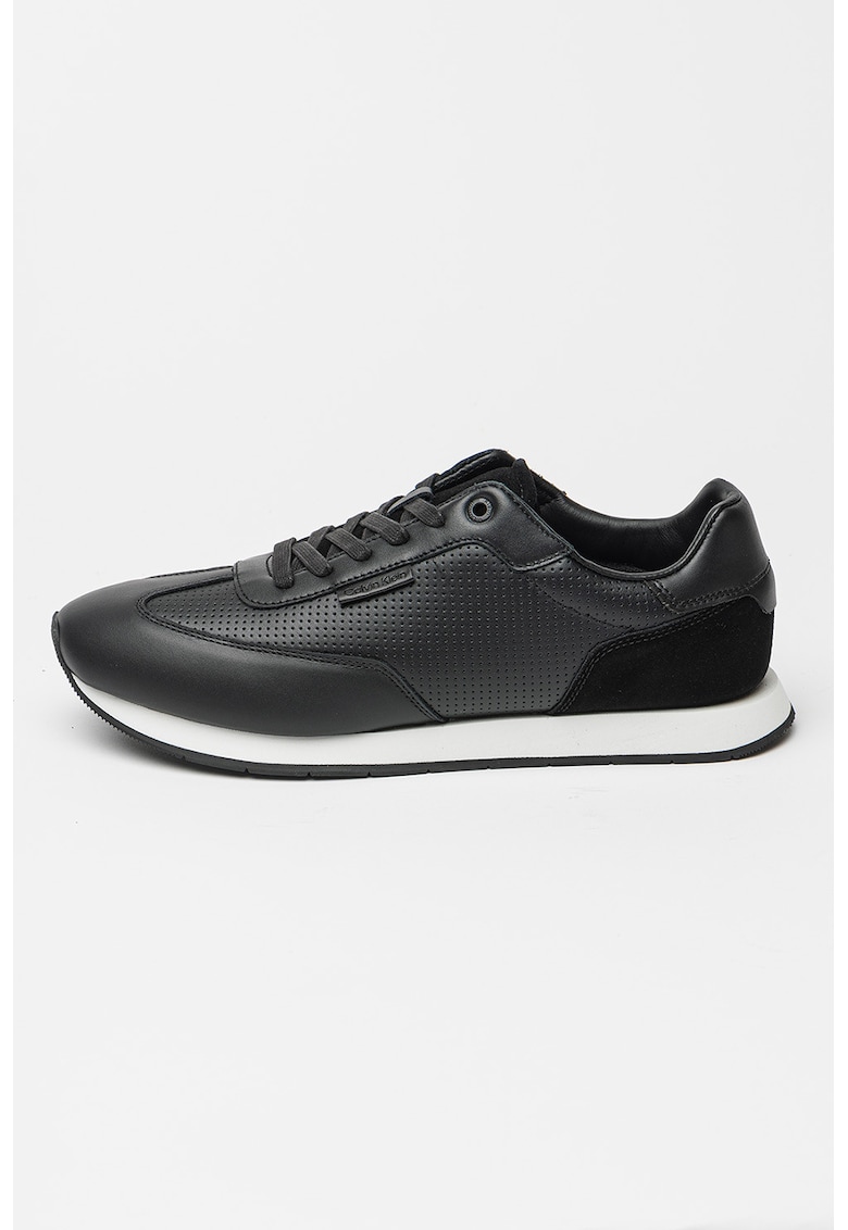 Oferte la Pantofi sport din piele cu design perforat - Negru/Alb optic