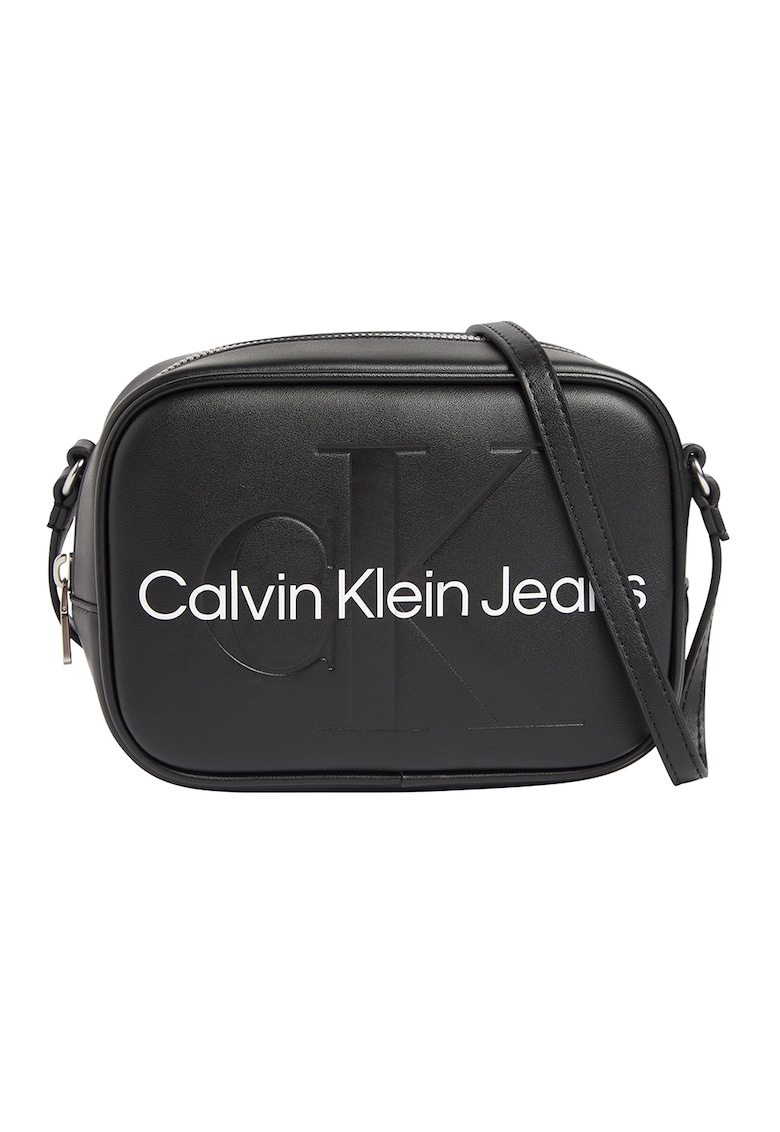 Geanta crossbody de piele ecologica cu logo - Negru
