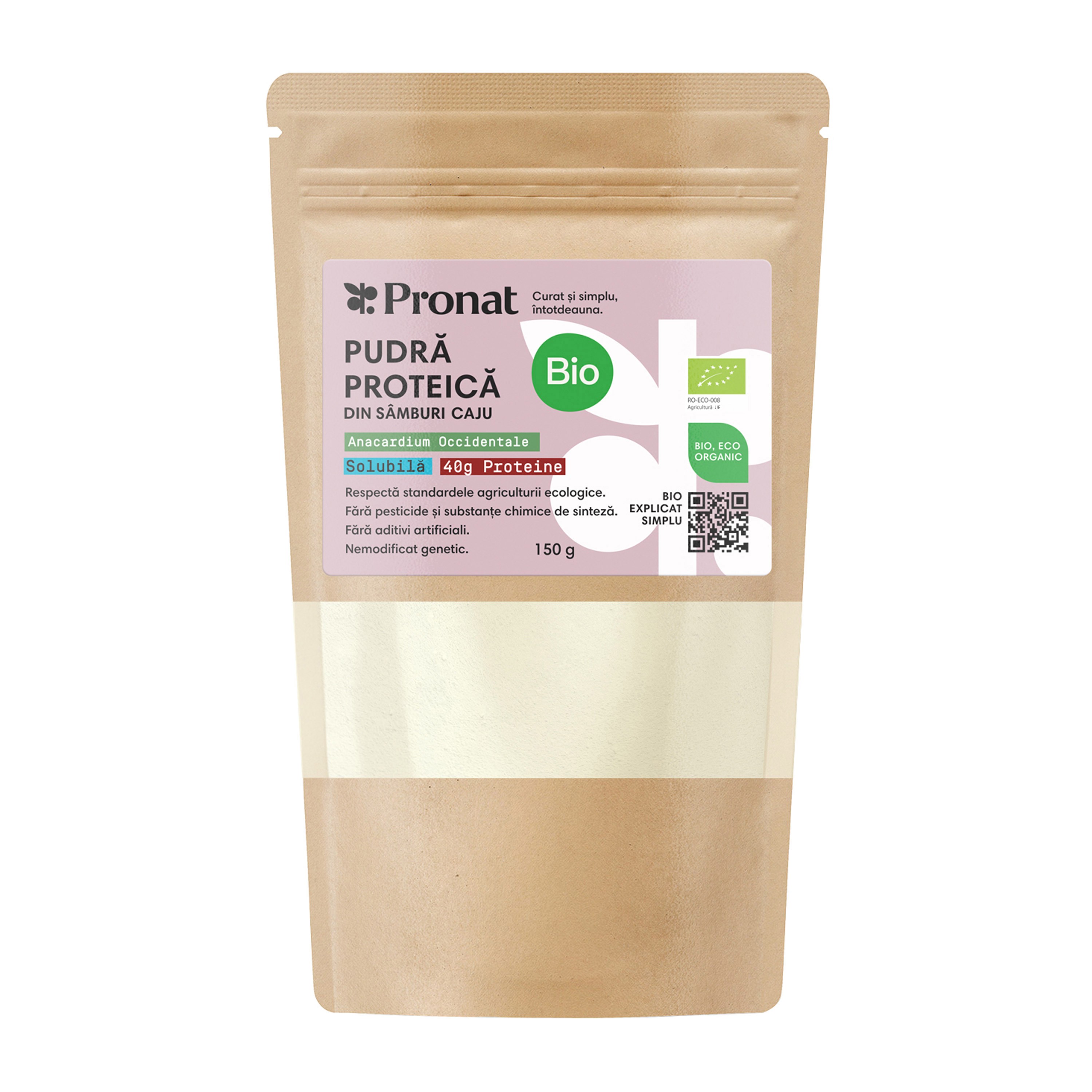 Oferte la Pudra proteica solubilă bio din samburi caju, 150g Pronat