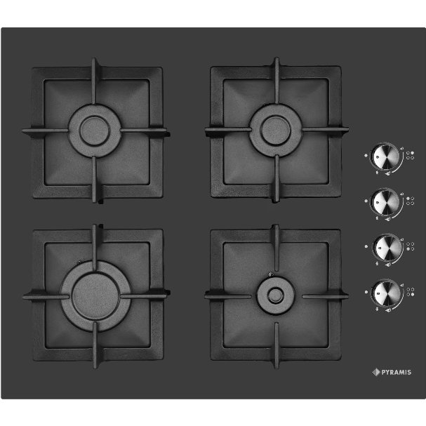 Oferte la Plita Gaz 2225 Black Glass Cast Iron Protection 4 Arzatoare  Gratare Individuale  Fonta Butoane Laterale Finisaj Sticla  Negru