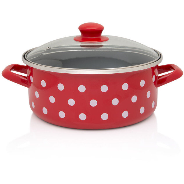 Oferte la Cratita Cu Capac Sticla Tufne Capacitate 2.2L Diametru 18CM Rosu/Alb
