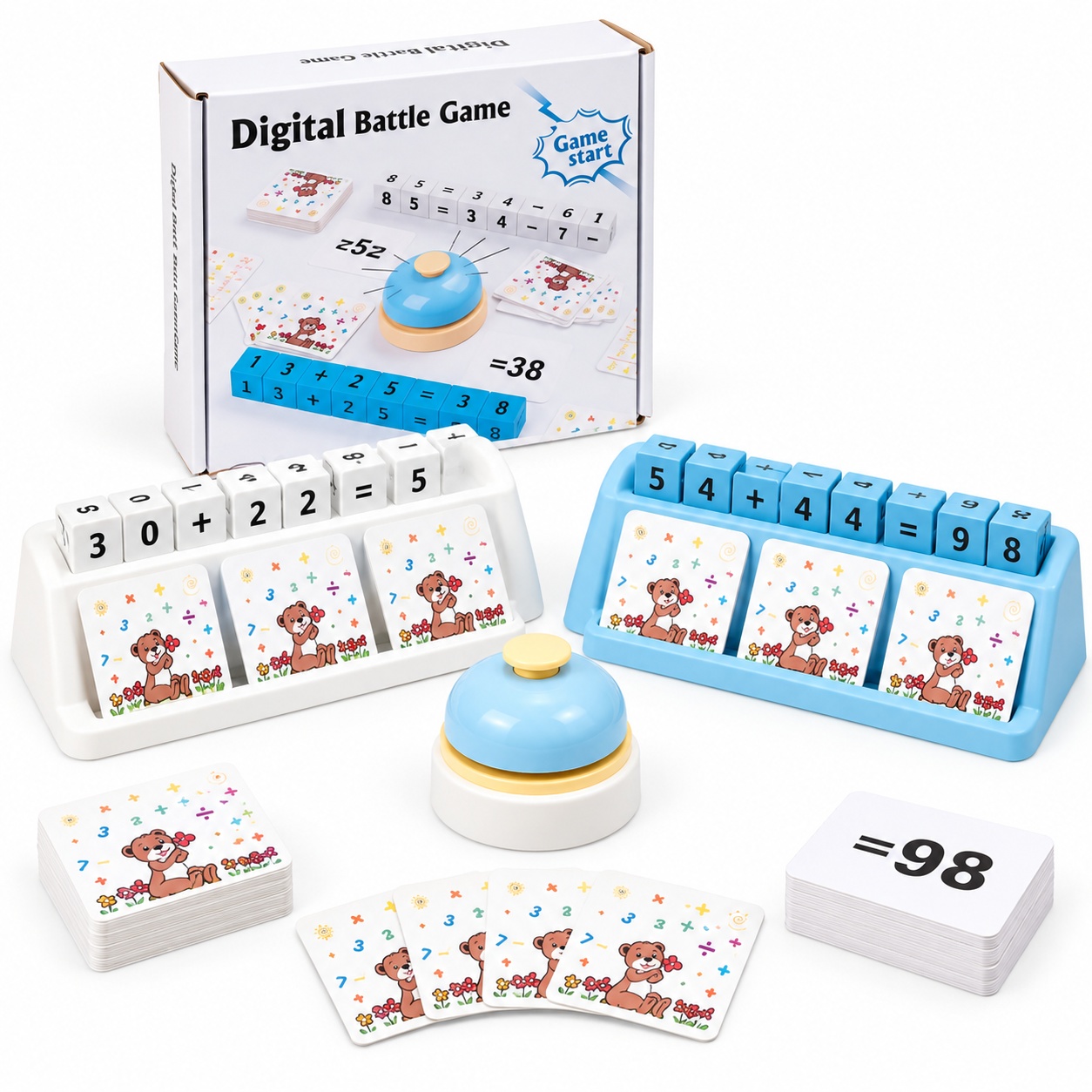 Oferte la Joc educativ de matematica Digital Battle Game, operatii numerice, cartonase si clopotel, 2 jucatori