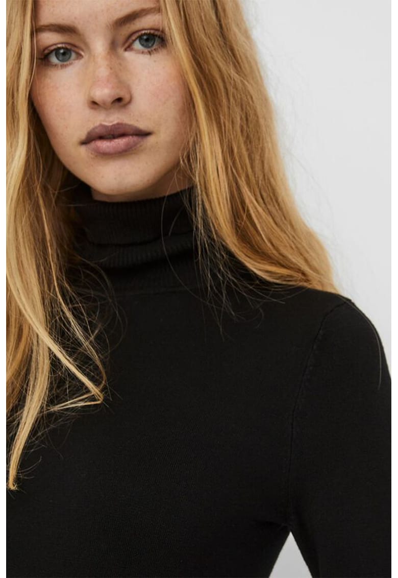Oferte la Pulover cu model uni si guler inalt Glory - Negru