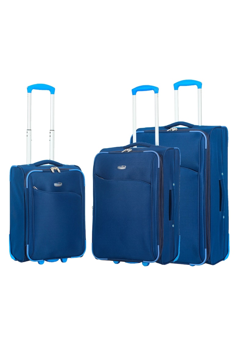 Oferte la Set trolere extensibile  SW233 - 1 bagaj de cabina si 2 de cala - poliester - 2 roti - bleumarin