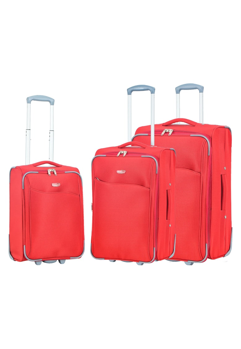 Oferte la Set trolere extensibile  SW233 - 1 bagaj de cabina si 2 de cala - poliester - 2 roti - rosu