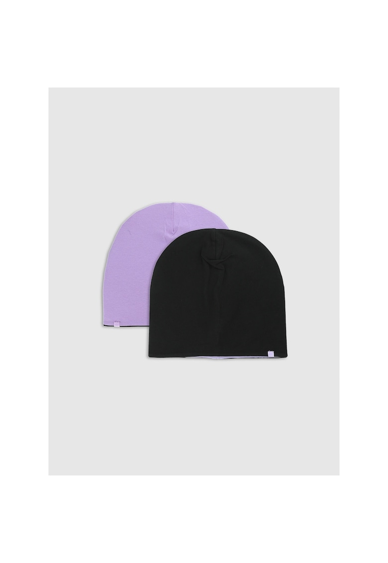 Caciula beanie cu 2 fete  unisex - violet/negru - dimensiune universala