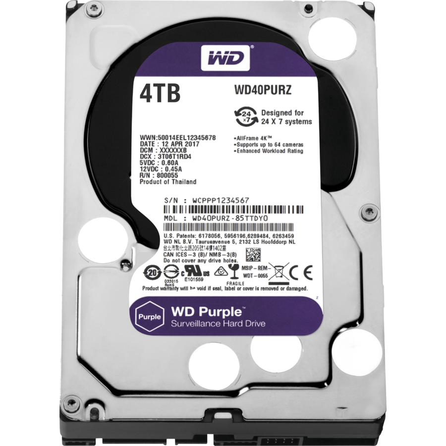 Hard disk New Purple 4TB SATA-III IntelliPower 64MB WD40PURZ
