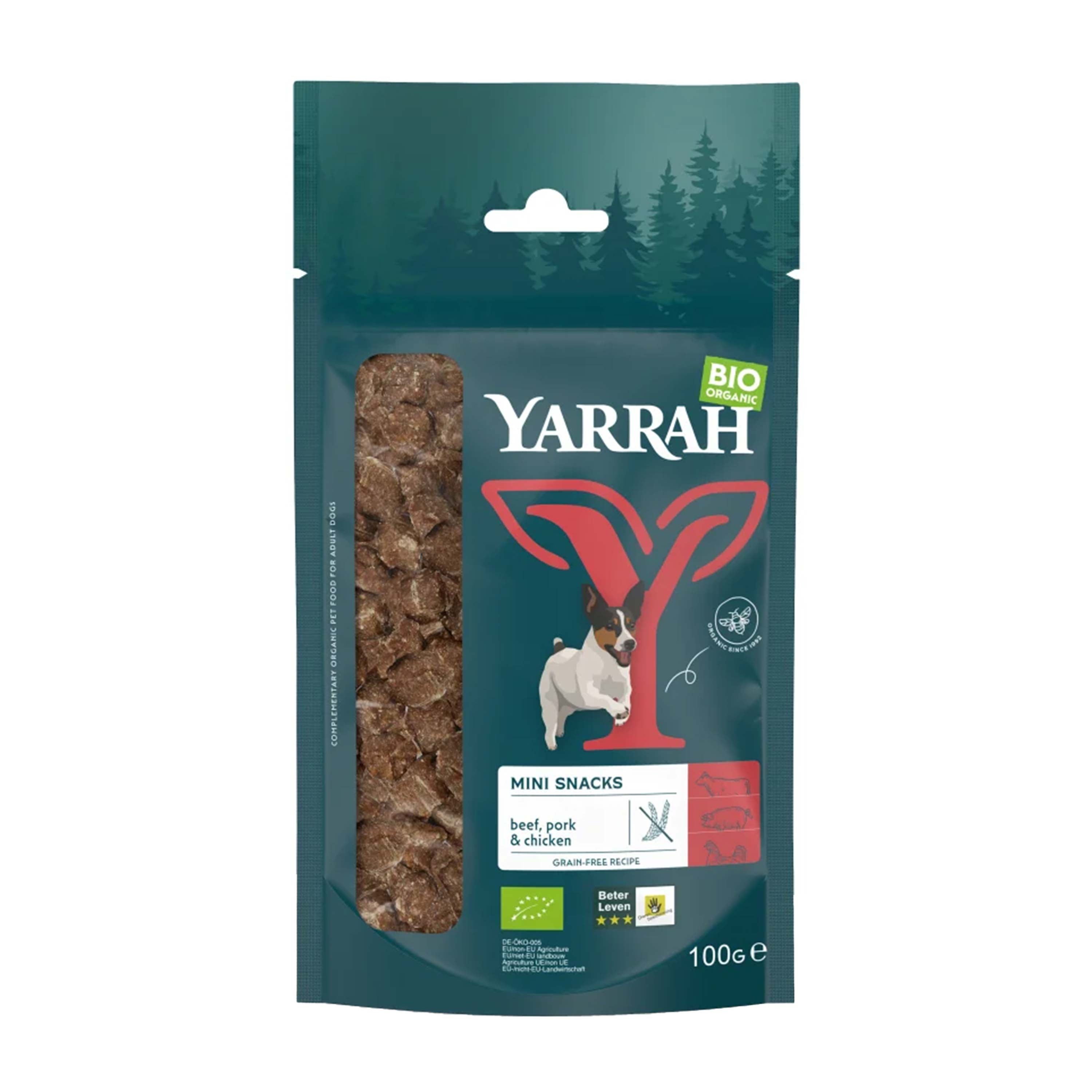 Oferte la Mini snack pentru câini cu vită, porc și pui, fără cereale 100g, Yarrah