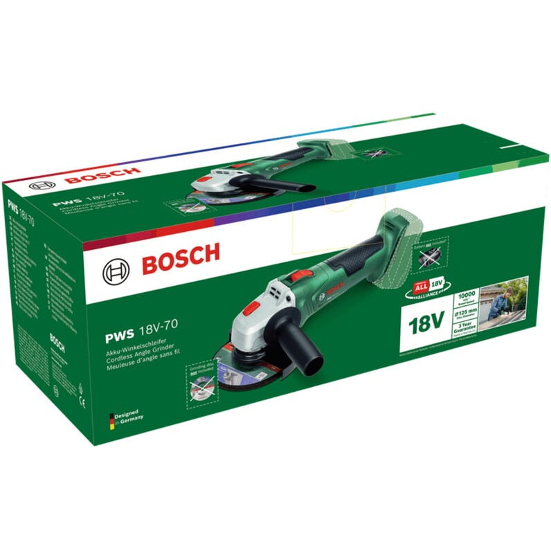 Oferte la Bosch Powertools cordless angle grinder PWS 18V-70 solo, Ř 125mm (green, without battery and charger, POWER FOR ALL ALLIANCE)