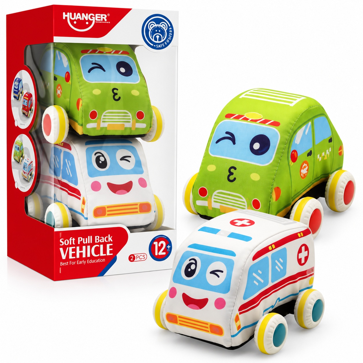 Oferte la Set 2 masinute moi pentru bebelusi, ambulanta si masinuta verde, mecanism pull-back, Multicolor