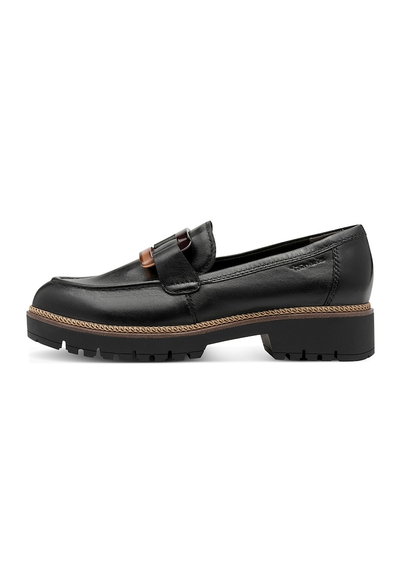 Oferte la Pantofi loafer de piele cu toc masiv - Negru/Bej deschis