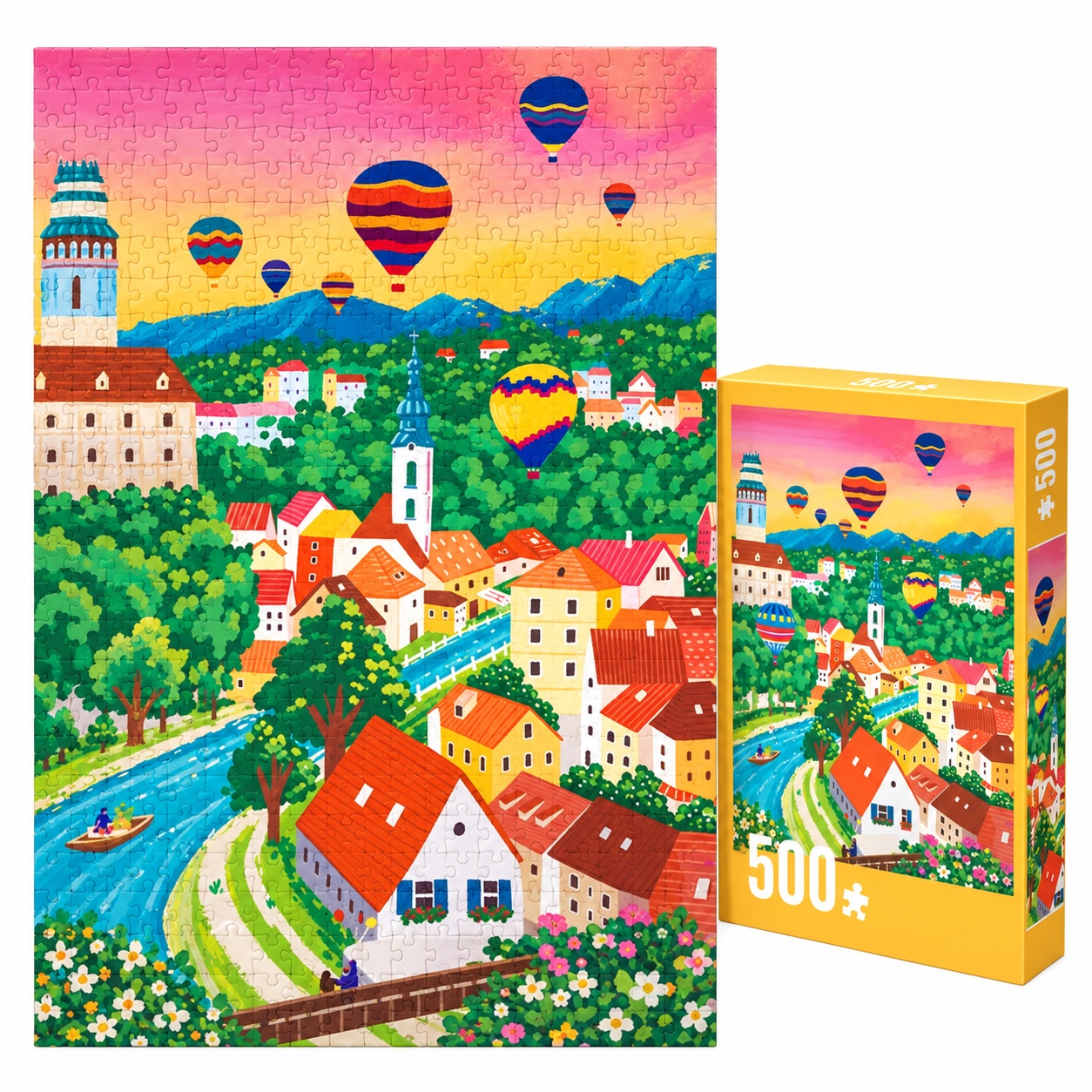 Oferte la Puzzle Oras cu baloane cu aer cald, 500 piese, peisaj colorat, multicolor