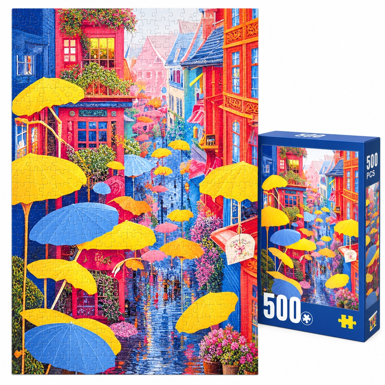 Oferte la Puzzle Strada cu umbrele colorate, 500 piese, peisaj urban, multicolor
