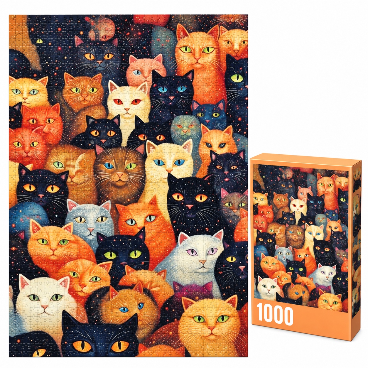 Puzzle cu Pisici colorate, 1000 piese, multicolor