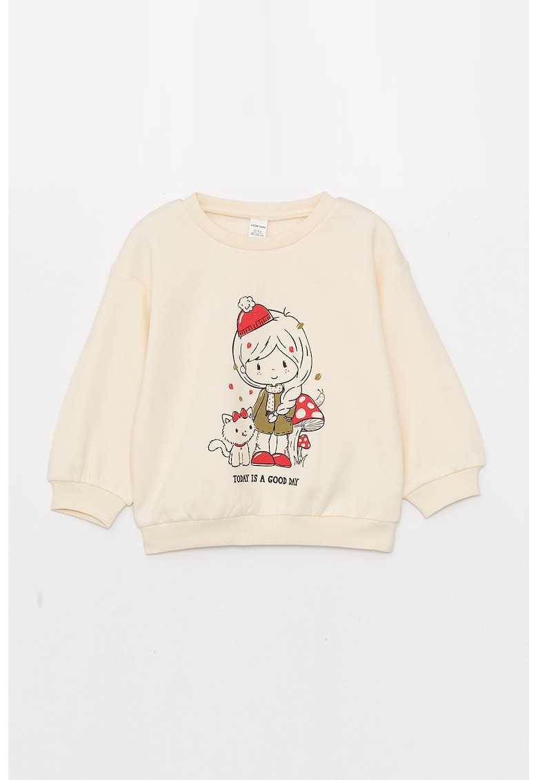 Oferte la Bluza de trening cu imprimeu si maneci cazute - Crem