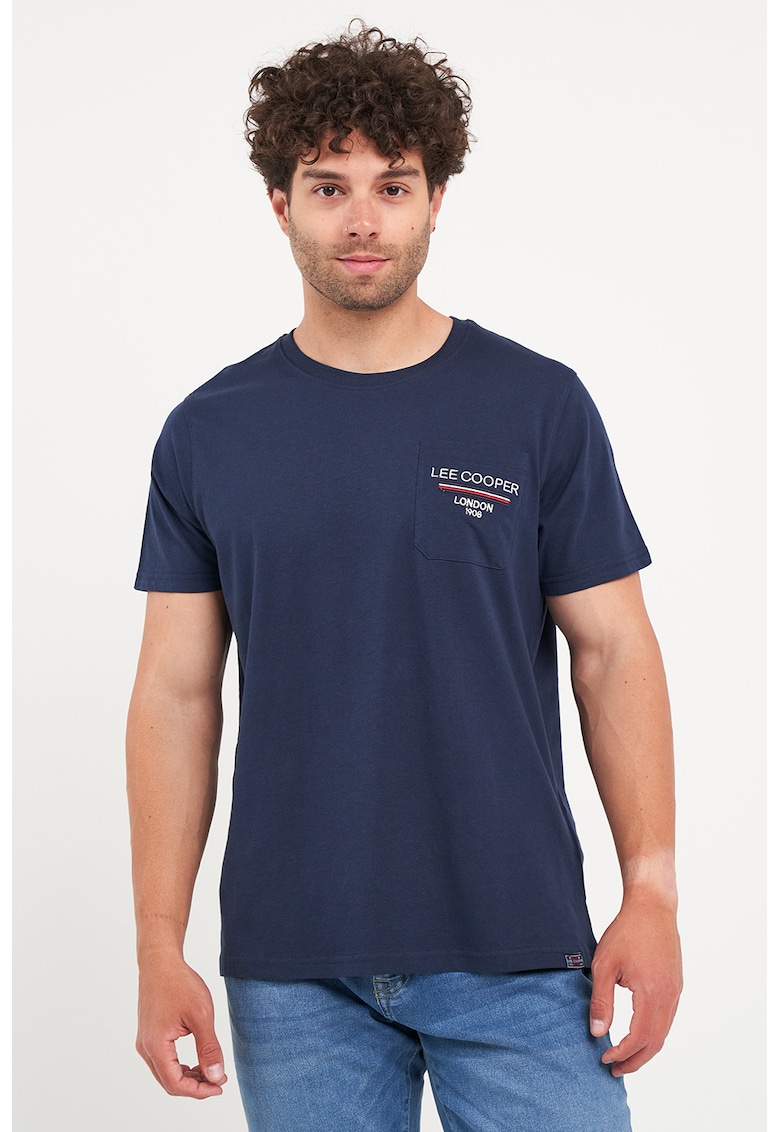 Oferte la Tricou cu decolteu la baza gatului si imprimeu pe piept - Bleumarin