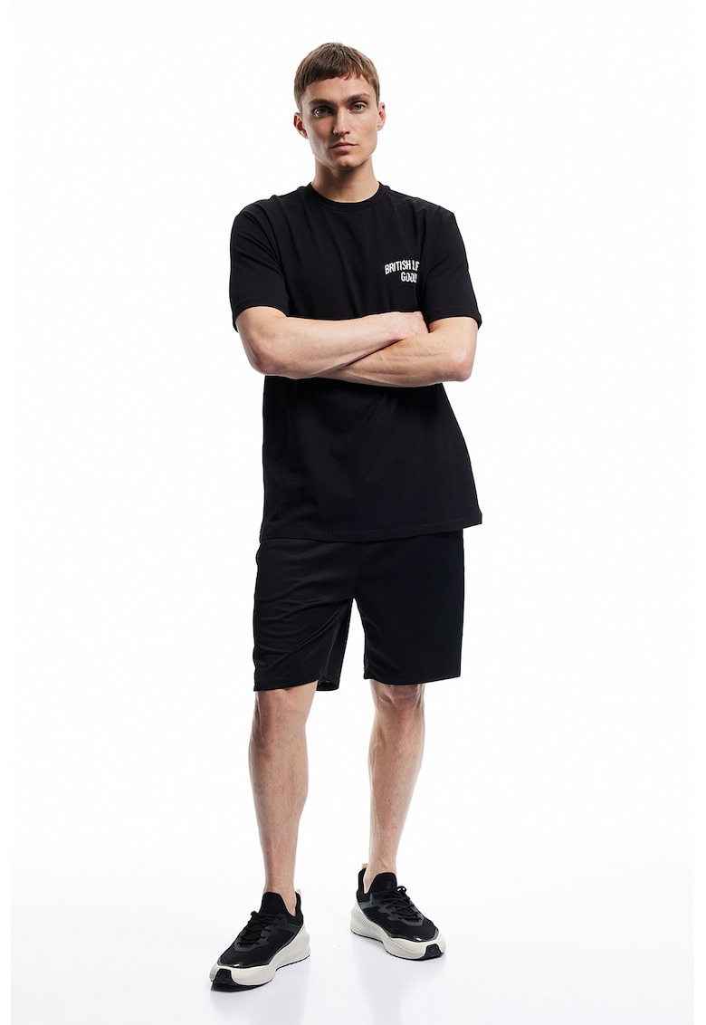 Oferte la Tricou cu imprimeu pe spate si decolteu la baza gatului - Alb/Negru