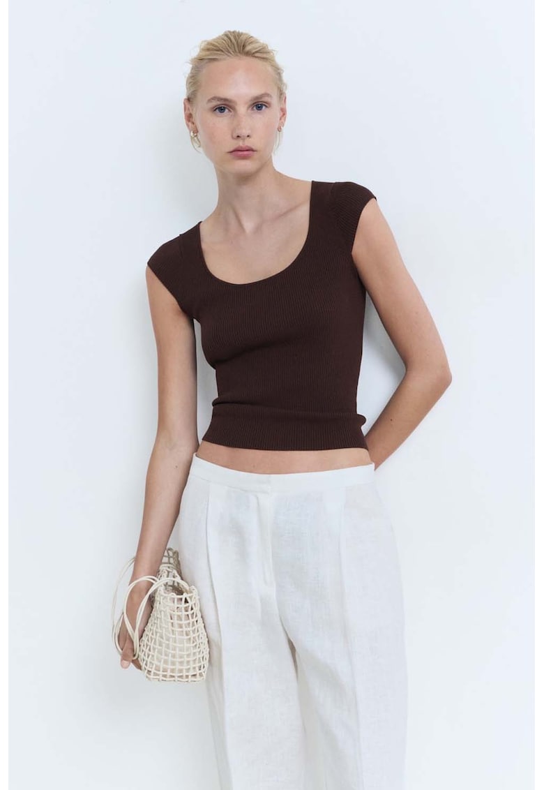 Oferte la Tricou tricotat striat - Maro inchis