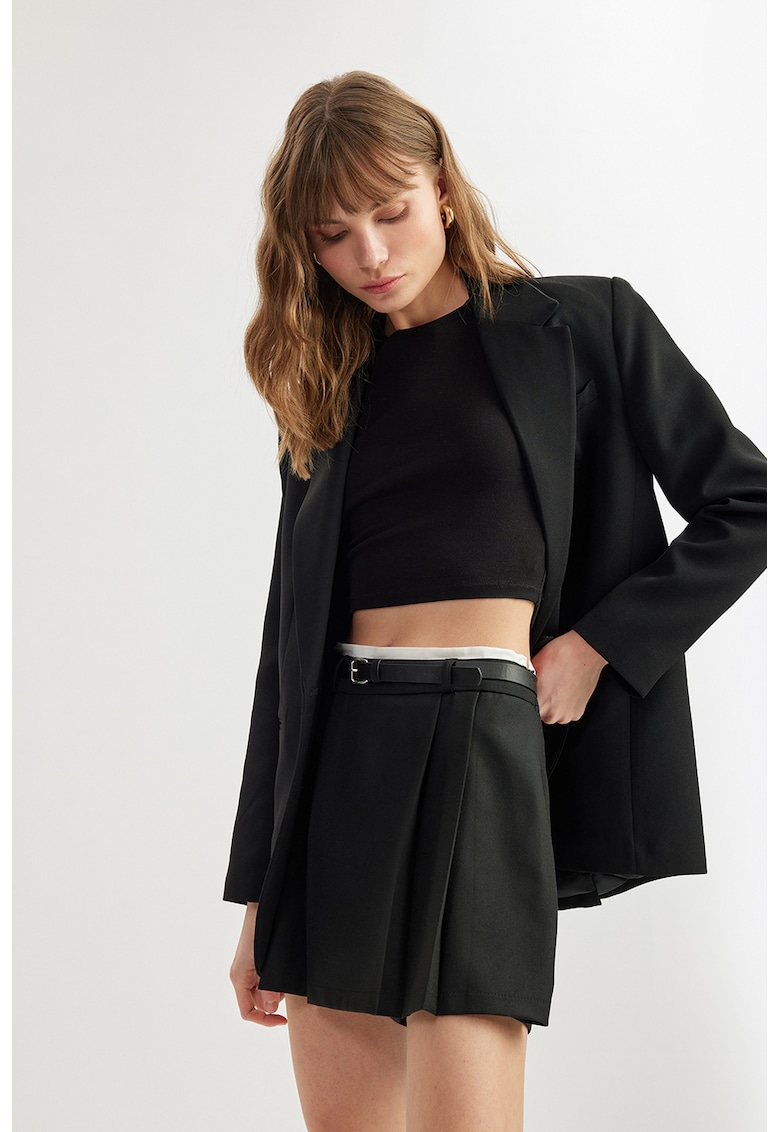 Oferte la Fusta-pantalon cu talie inalta si curea - Negru