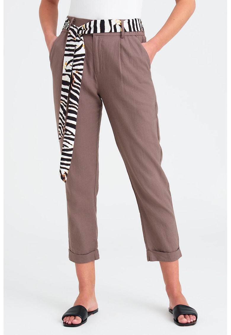 Oferte la Pantaloni capri din amestec de in - Maro taupe