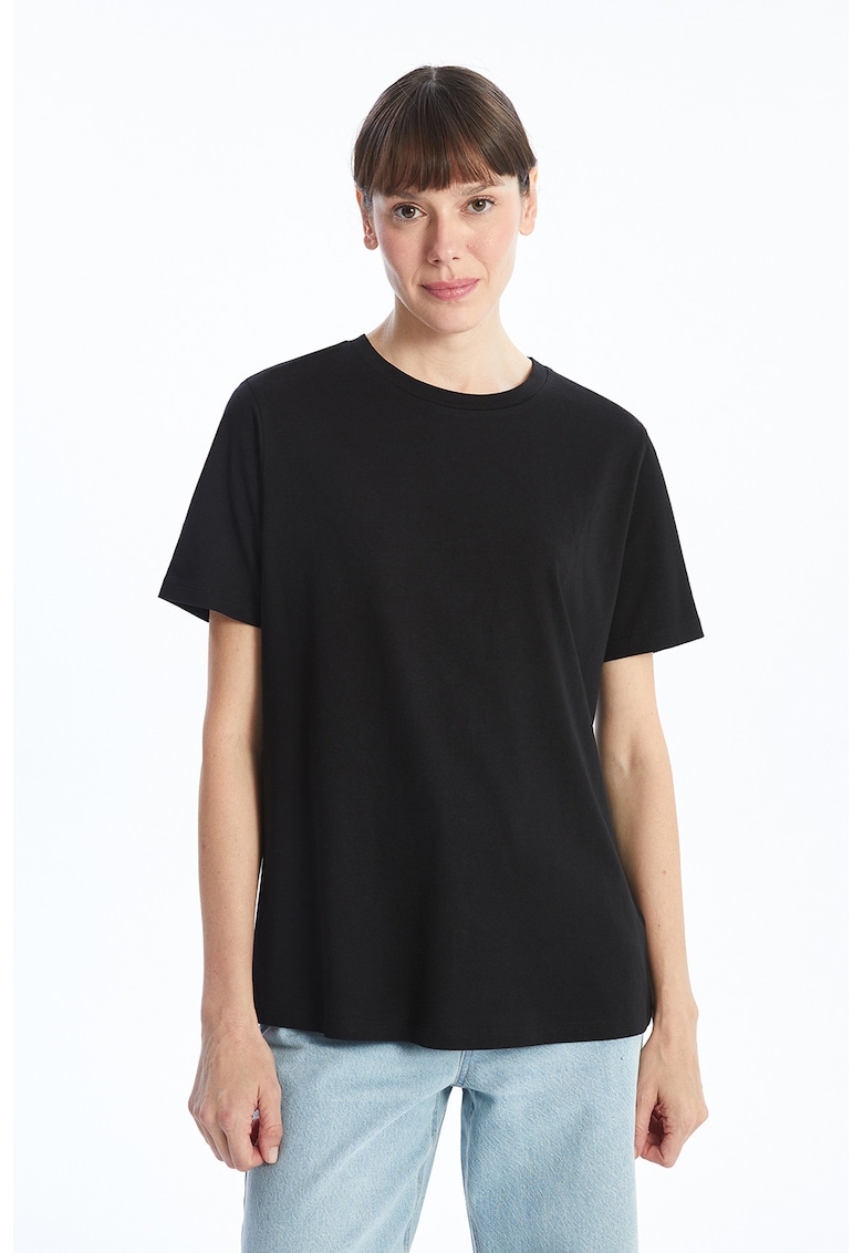 Oferte la Tricou de bumbac cu decolteu la baza gatului - Negru