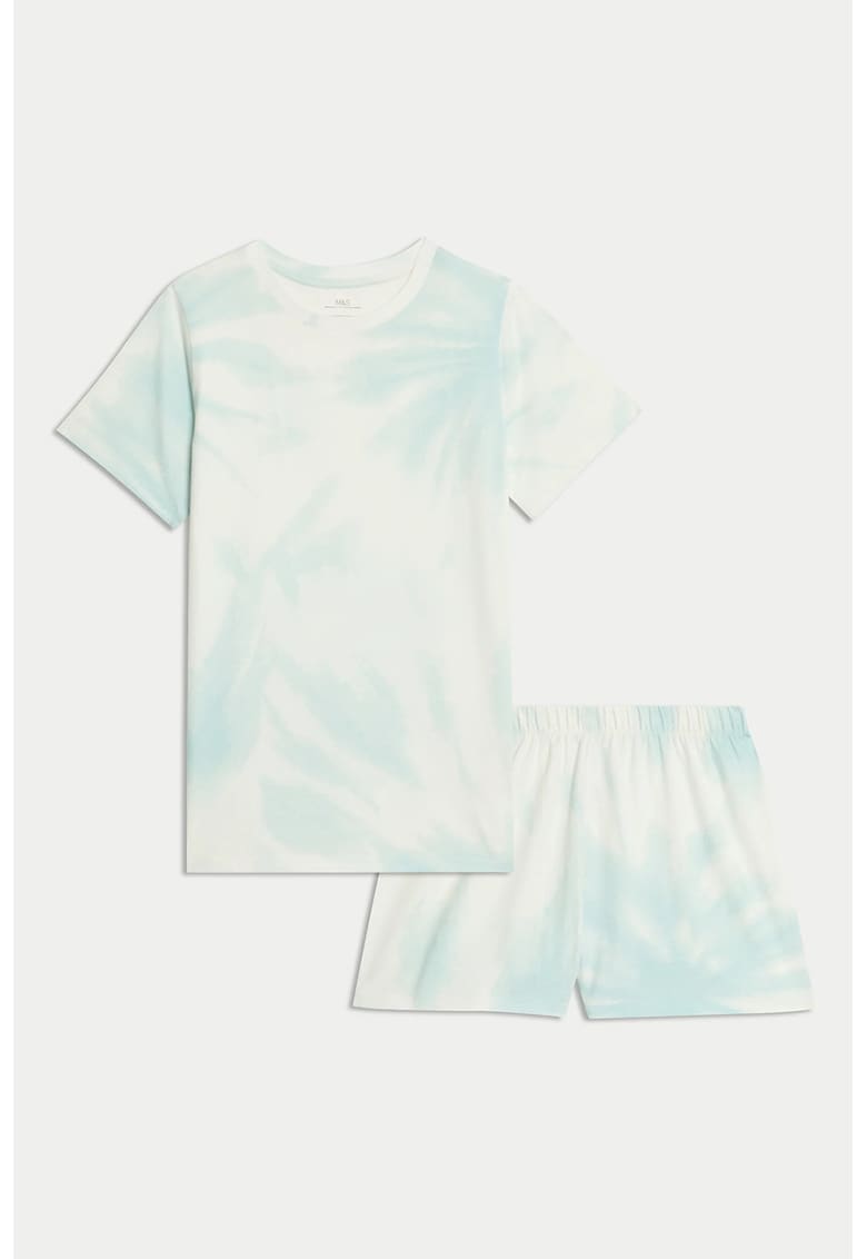 Oferte la Pijama din bumbac cu model tie-dye - Albastru pal/Alb murdar