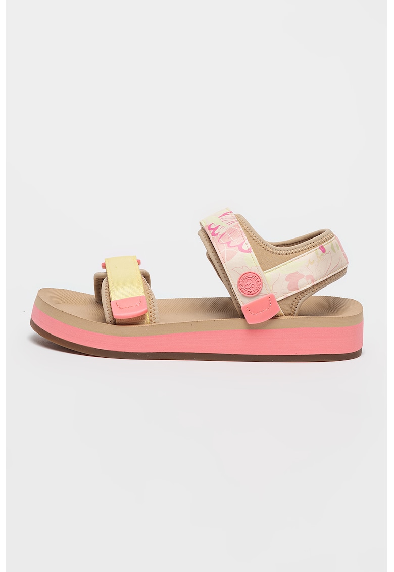 Oferte la Sandale cu velcro si model floral Lydia - Roz/Verde lime
