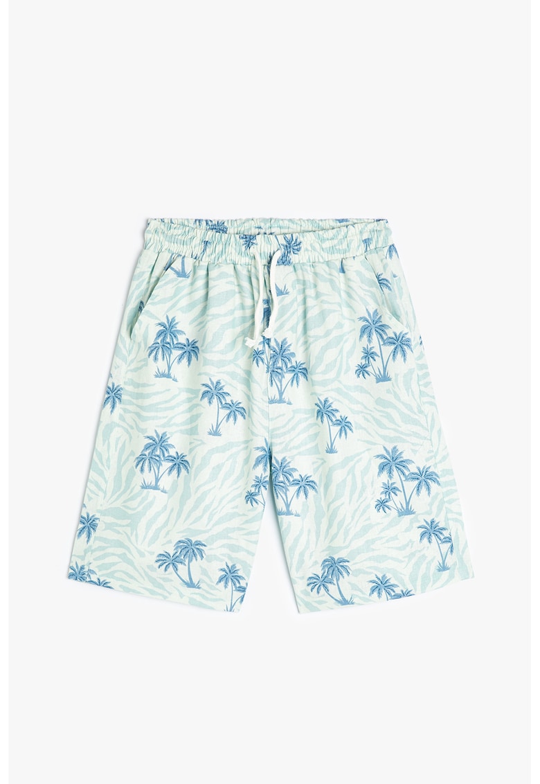 Oferte la Pantaloni scurti din amestec de in cu imprimeu tropical - Alb/Albastru deschis