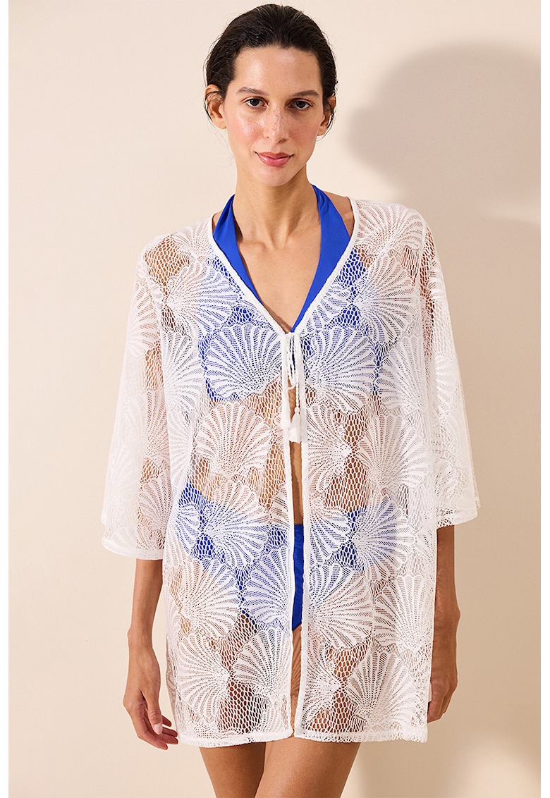 Oferte la Pareo crosetat cu aspect semi-transparent - Alb/Transparent
