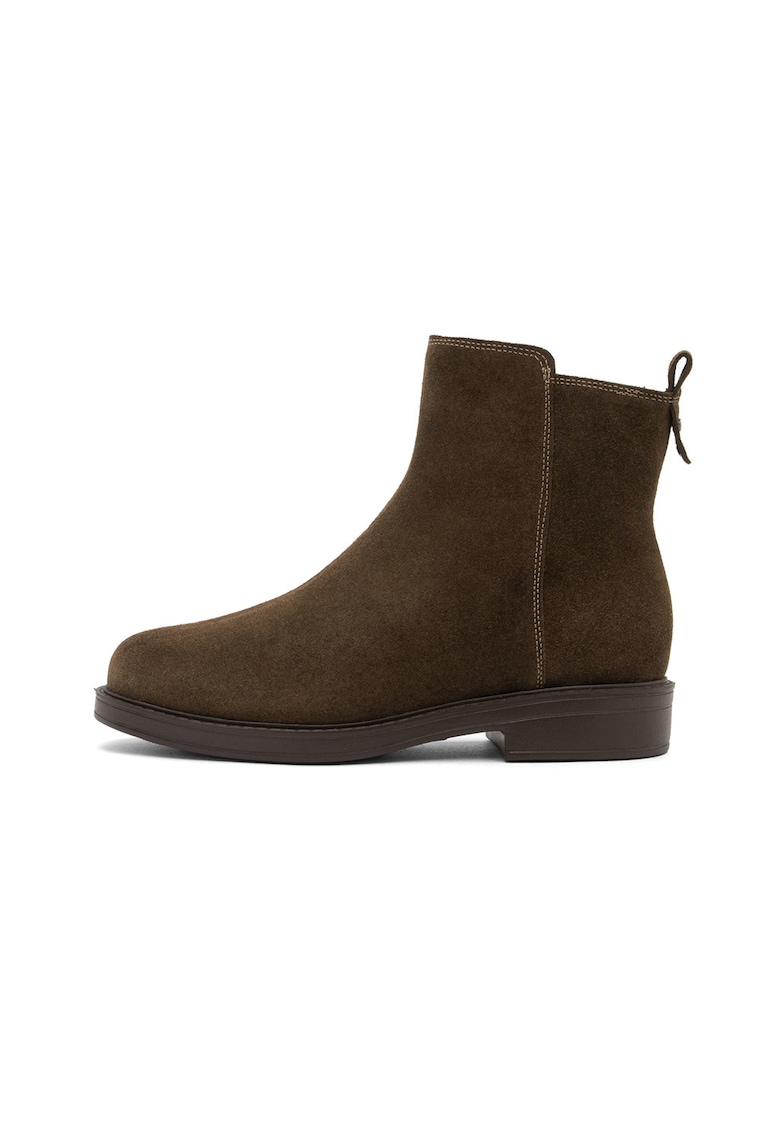 Oferte la Botine de piele intoarsa cu fermoar - Maro