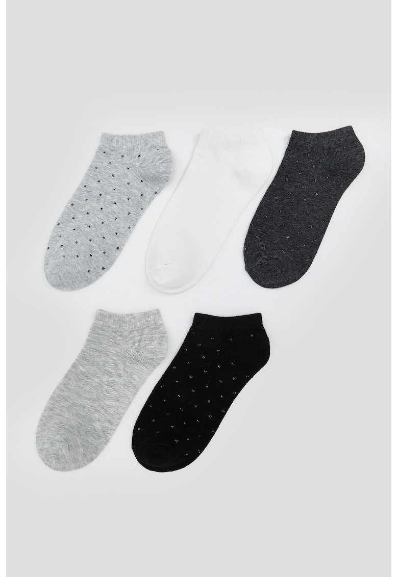 Set de sosete pana la glezna - 5 perechi - Negru/Gri deschis/Gri inchis melange