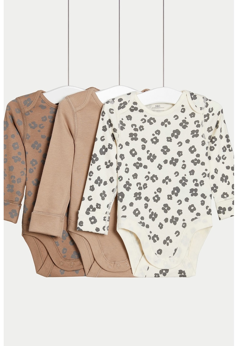 Oferte la Set de body-uri cu model floral - 3 piese - Alb/Maro deschis/Gri inchis