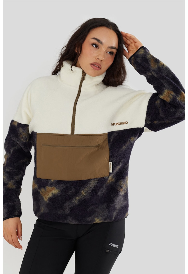 Oferte la Bluza de trening din fleece cu fermoar scurt - pentru trekking Riva - Verde padure/Crem
