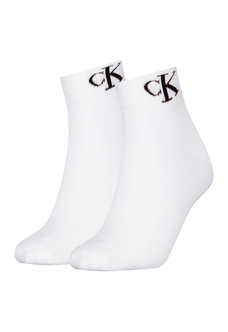 Set de 2 perechi de sosete scurte cu logo - Negru stins/Alb optic