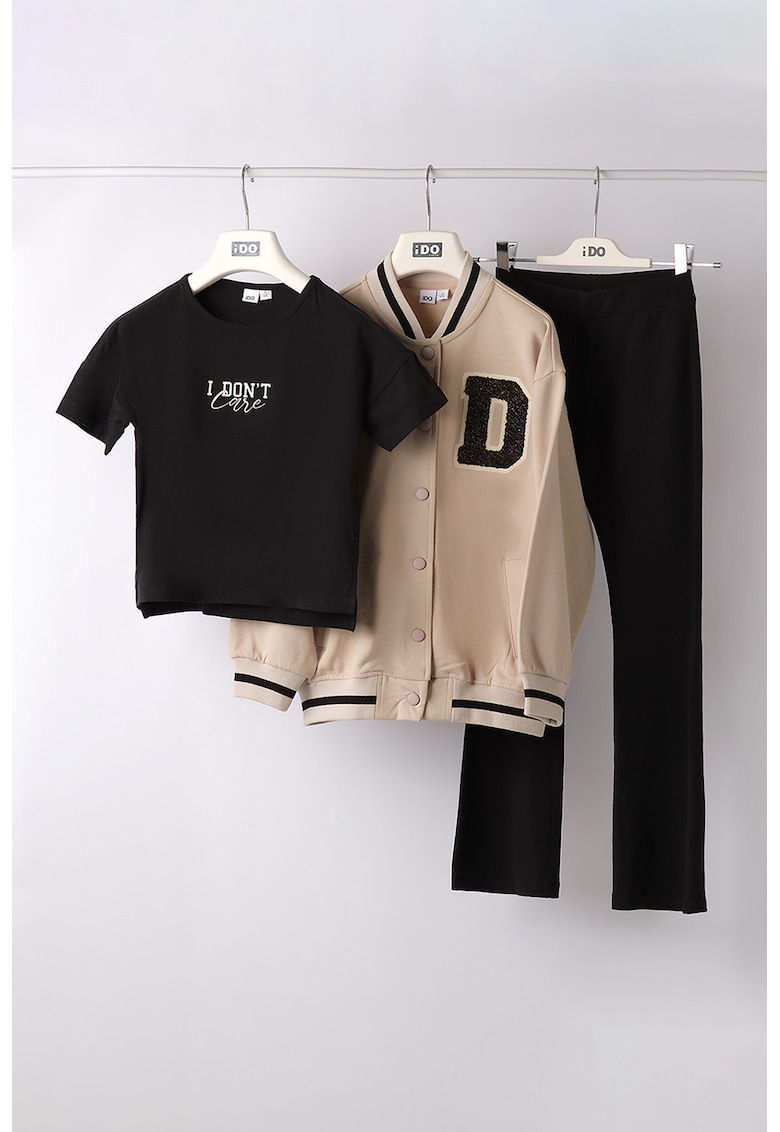 Set de tricou - jacheta si pantaloni - 3 piese - Negru/Bej